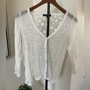 ***Cativa  White Mesh V-Neck Polka Dot Button Cardigan.